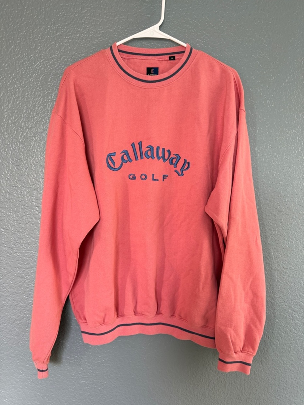 Callaway Coral Crewneck Sweater with Navy Trim size medium